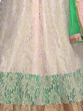 Janasya Cream-Coloured & Green Supernet Semi-Stitched Lehenga Choli