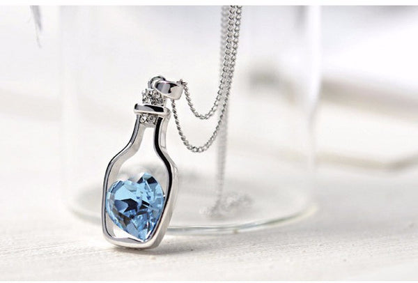 Blue Heart Crystal Pendant Necklace