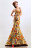 Long Embroidery Gold Mermaid Longue Dress Party Evening Gowns